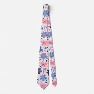 Cravate Joli rose pastel et bleu floral jardin de printemp
