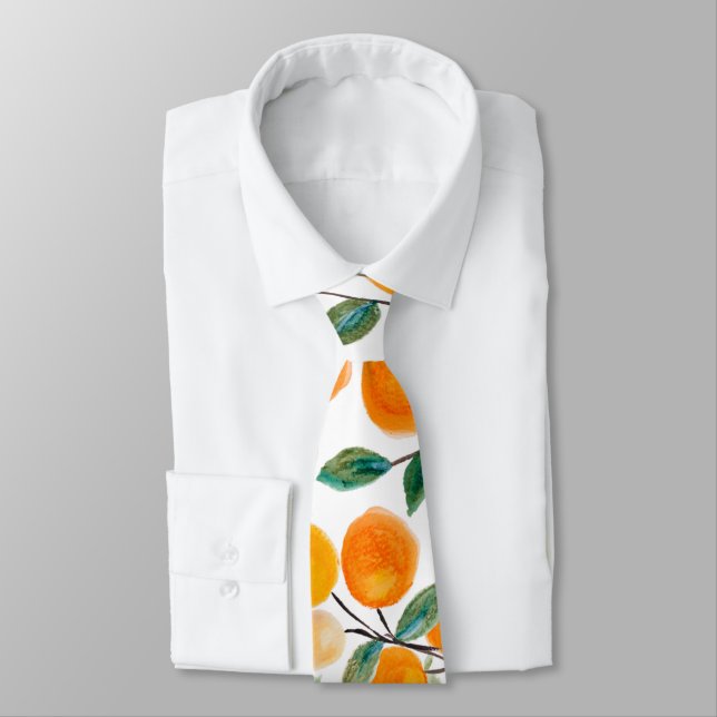 Cravate Jolie aquarelle Orange Citrus Motif botanique (Attaché)
