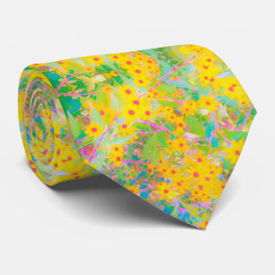 Cravate Jolie Fleurs Jaunes et Rouges avec Turquoise