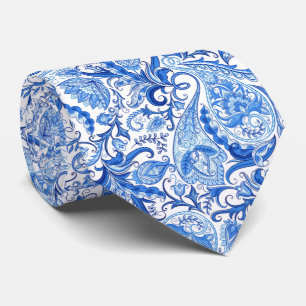 Cravate Jolie lumière bleu foncé fleurs paisley Art