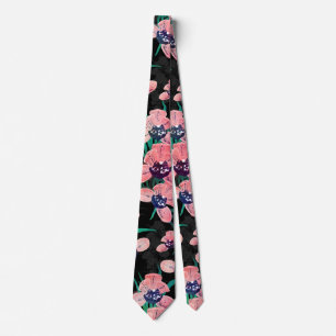 Cravate Jolie orchidée rose Fleur Peinture noire