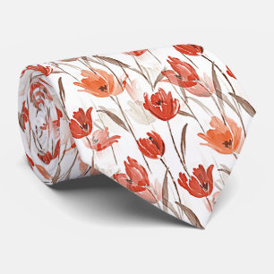 Cravate Jolis Fleurs Rouge Orange Chic Aquarelle Coquelico