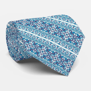 Cravate Jolis motifs décoratifs ukrainiens bleus design