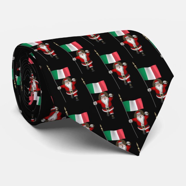 Cravate Jolly Santa Claus Avec Drapeau D'Italie (Roulé)