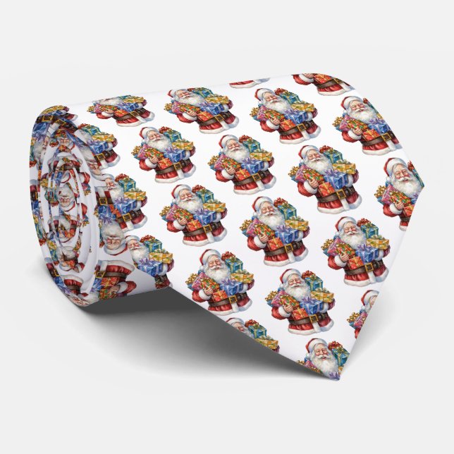 Cravate Jolly Santa Claus Motif de Noël classique (Roulé)