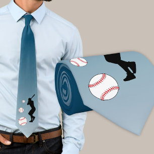 Cravate Joueur de baseball Noir Silhouette Bleue
