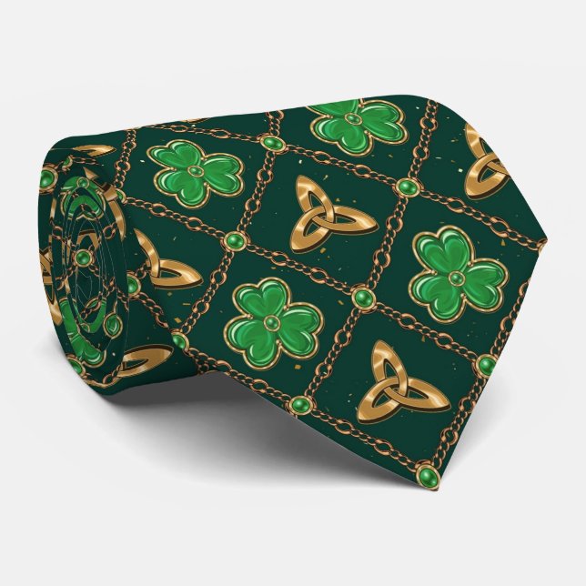 Cravate Jour de la Saint Patrick géométrique Celtic Triske (Roulé)