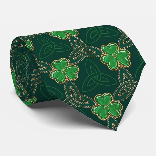 Cravate Jour de la Saint Patrick géométrique Celtic Triske (Roulé)