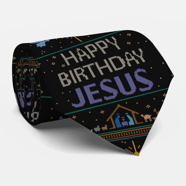 Cravate Joyeux anniversaire Jésus Christ chrétien Noël (Roulé)