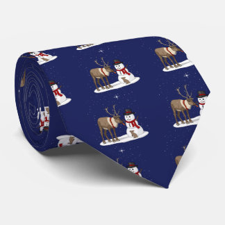 Cravate Joyeux bonhomme de neige de Noël & mignon renne