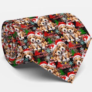 Cravate Joyeux Noël Chapeau de Père Noël Chien Design - No