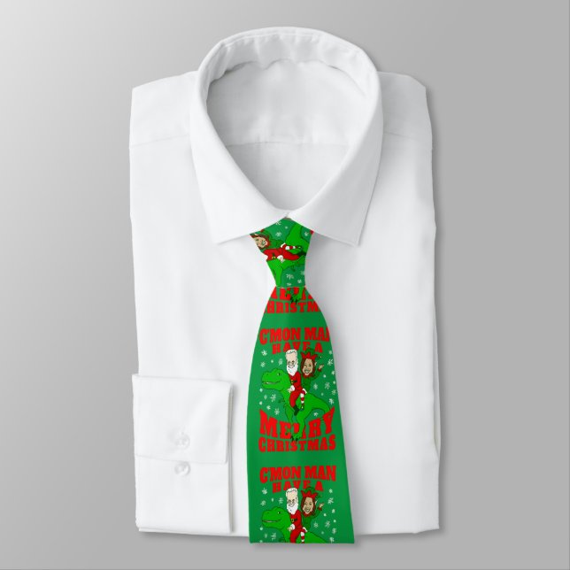 Cravate joyeux noël père Noël biden kamala harris dinosaur (Attaché)