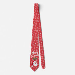 Cravate Joyeux Noël Père Noël Rouge Flocon de Neige