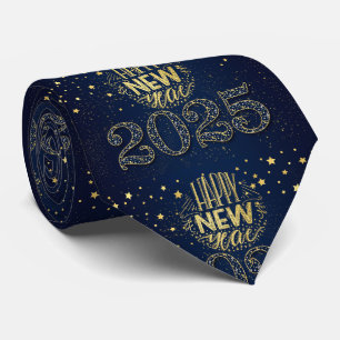 Cravate Joyeux Nouvel An d'or 2020 sur le bleu profond de 
