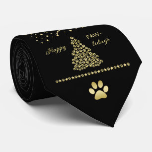 Cravate Joyeux Pawlidays, Or brillant Paw sapin de Noël