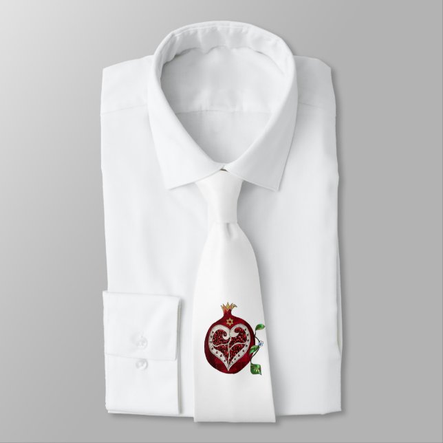 Cravate Judaica Pomegranate Heart Hanoukka Rosh Hashanah (Attaché)
