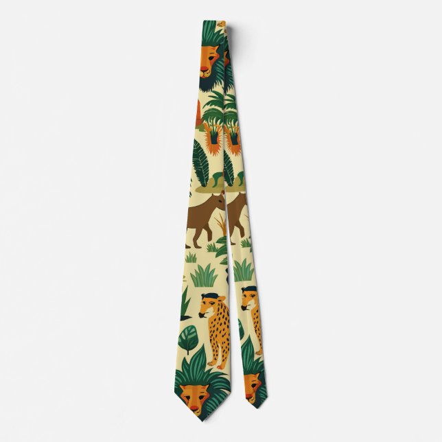 Cravate Jungle Animaux Retro Motif personnalisé (Devant)