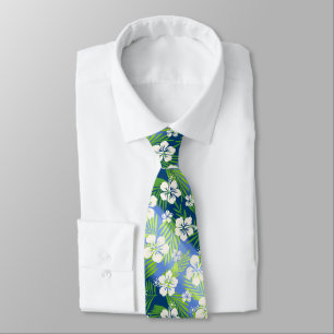 Cravate Kalani Tie Dye Mélange d'hibiscus tropicaux - Bleu