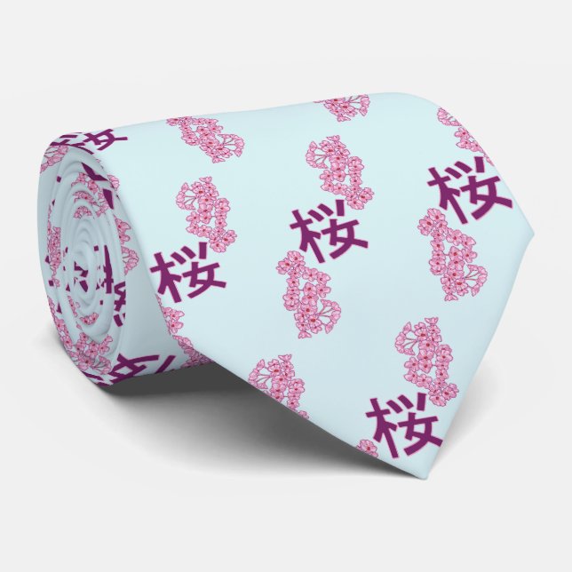 Cravate kanji de fleurs de cerisiers écriture japonaise (Roulé)