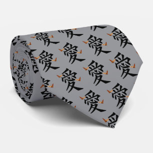 Cravate Kanji pour l'amour avec deux papillons