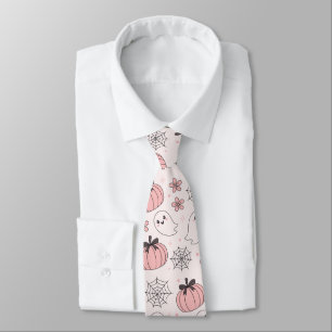 Cravate Kawaii Halloween rose Fantômes et Citrouilles