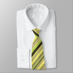 Cravate Khaki, jaune et citron vert à deux faces à rayures