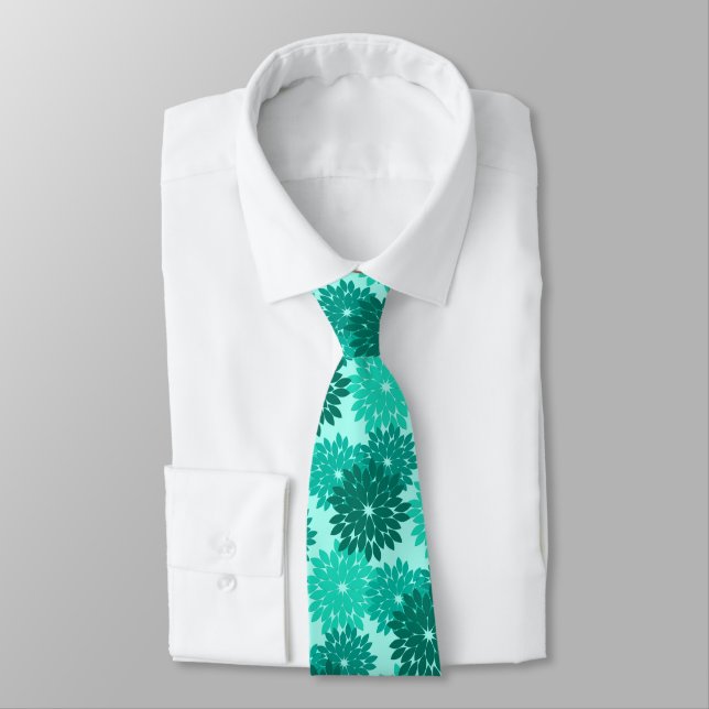 Cravate Kimono Floral moderne Imprimer, Turquoise, Turquoi (Attaché)