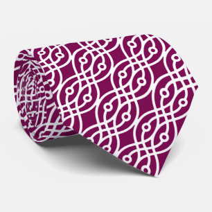 Cravate Kimono imprimé, aubergine violet et blanc
