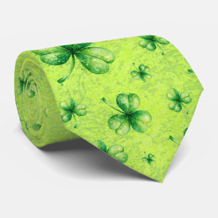 Cravate La Saint-Patrick Trèfle aquarelle sur fond vert