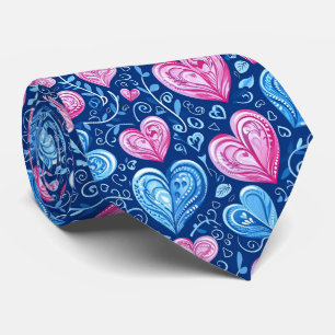 Cravate La Saint-Valentin jolis cœurs bleus et roses