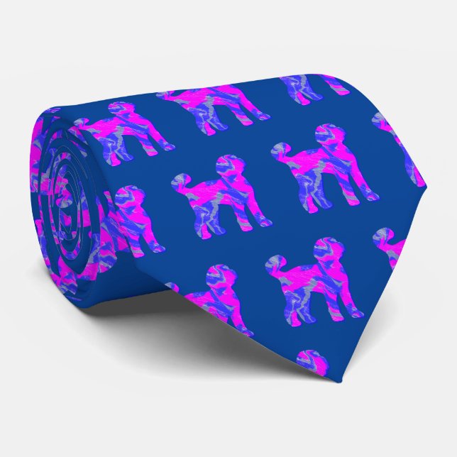 Cravate Labradoodé Chien mignon rose Silhouette Bleu Cou (Roulé)
