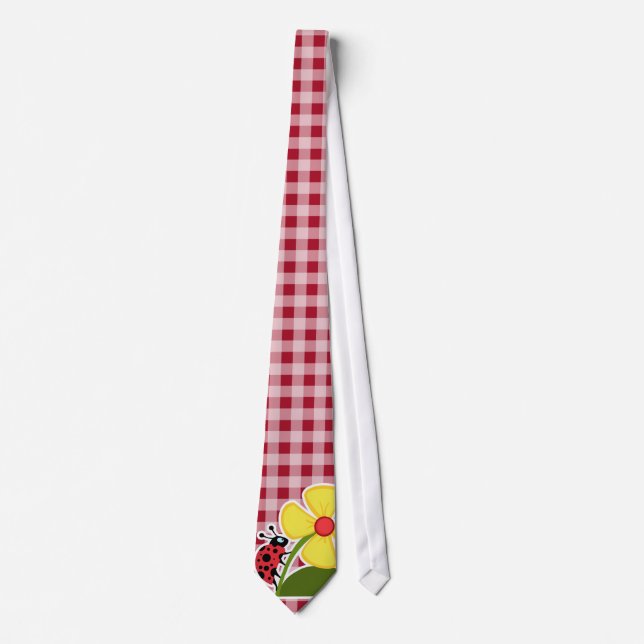 Cravate Ladybug sur Carmine Red En vichy (Devant)