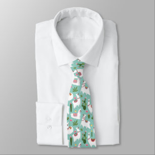 Cravate Lamas mignons sur le motif turquoise