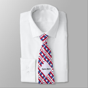 Cravate Laos Drapeau Laotien Carrelé Personnalisation Noir