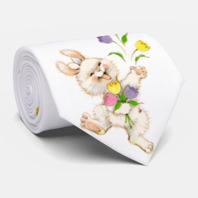 Cravate Lapin et tulipes de Pâques (Roulé)