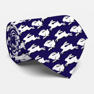 Cravate Lapins Blancs sautant Mode de Pâques Bleu foncé