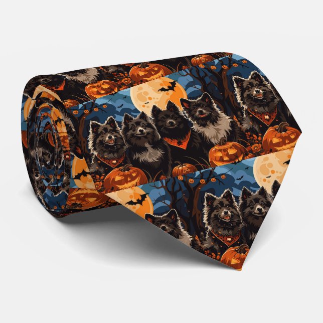 Cravate Lapphund finlandais Halloween Éffrayant (Roulé)