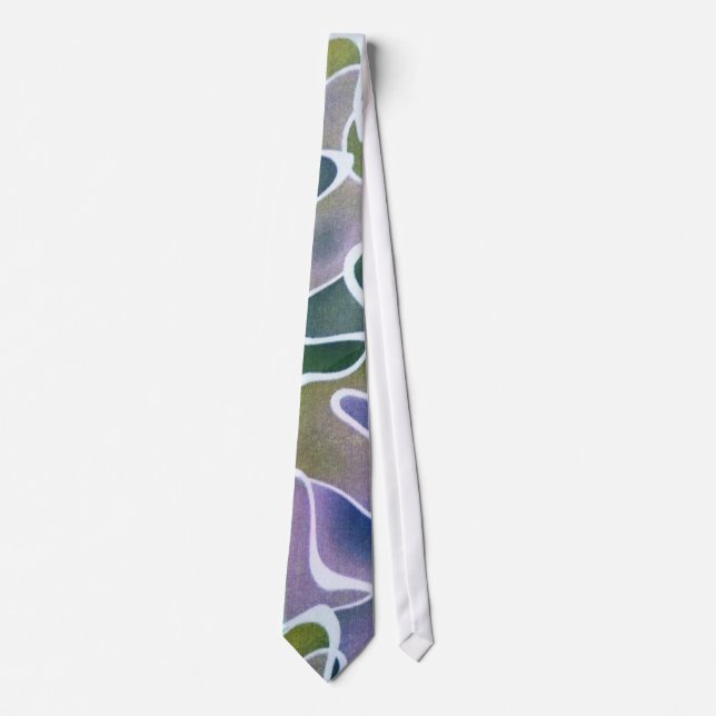Cravate Lavande Abstraite violet olive vert et blanc (Devant)