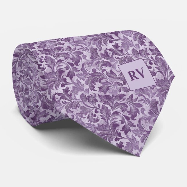 Cravate Lavender Purple Ornate Floral Scroll (Roulé)