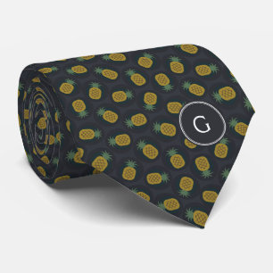 Cravate Le rétro ananas noir d'or modèle le monogramme