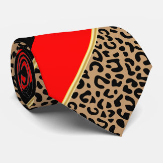 Cravate Léopard à rayure diagonale noire, or et rouge