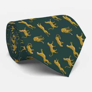 Cravate Léopard Jaune Sur Un Animal Sauvage Motif Vert Fon