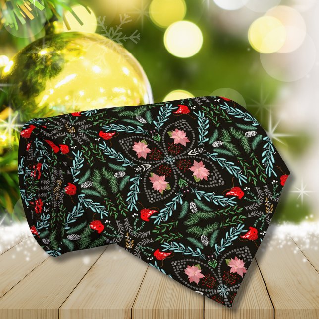 Cravate Les hivers Les flocons de neige, Poinsettias, Card (Créateur téléchargé)