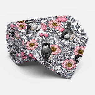 Cravate Les poulets dans la nature rose, rose et gris