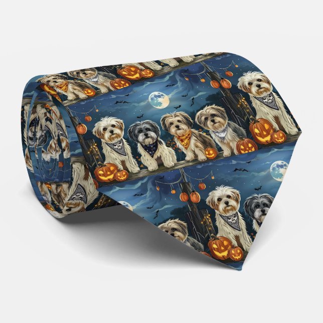 Cravate Lhasa Apso Halloween Éffrayant (Roulé)