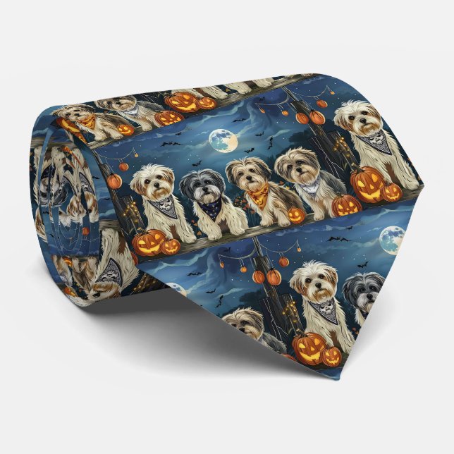 Cravate Lhasa Apso Halloween Épouvantable  (Roulé)