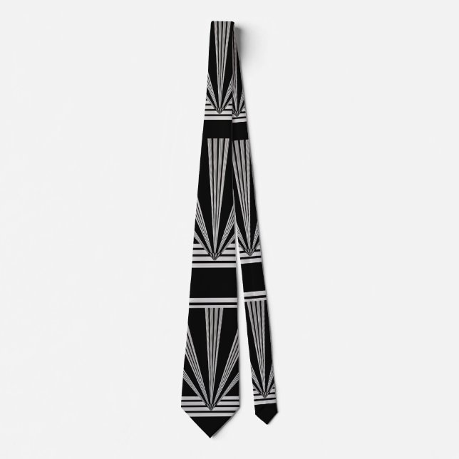 Cravate Lien argent noir Art Déco (Devant)