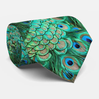 Cravate Lien vert-bleu de motif de plume de paon