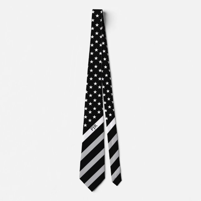 Cravate Ligne blanche mince monogramme de drapeau (Devant)