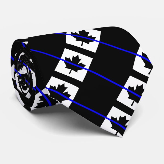 Cravate Ligne bleue mince sur le drapeau canadien (Roulé)